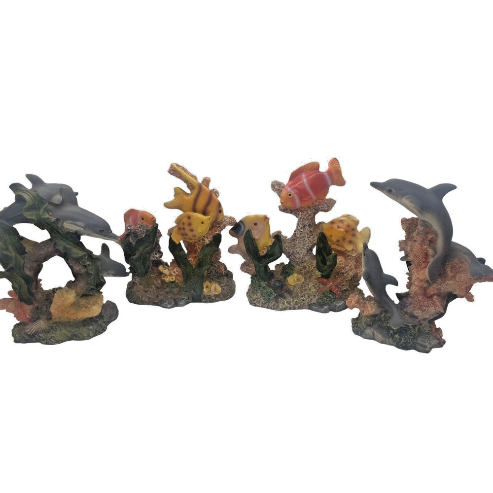 Coral Reef Aquarium Fish Sea Life Dolphins Resin Table Top Figurines SET Of 4